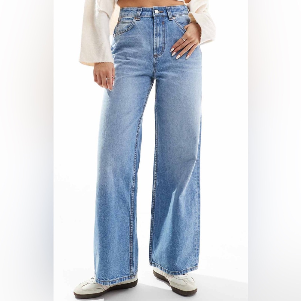 ASOS DESIGN wide leg dad jeans in mid blue